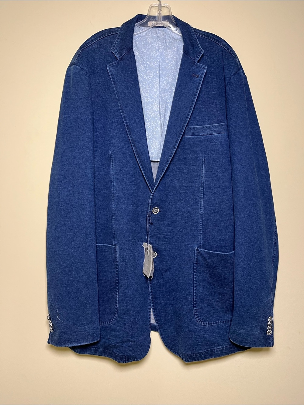 Richard Choi Indigo Knit Denim Sport Coat Men's Size XLT Blue Casual Blazer NWT